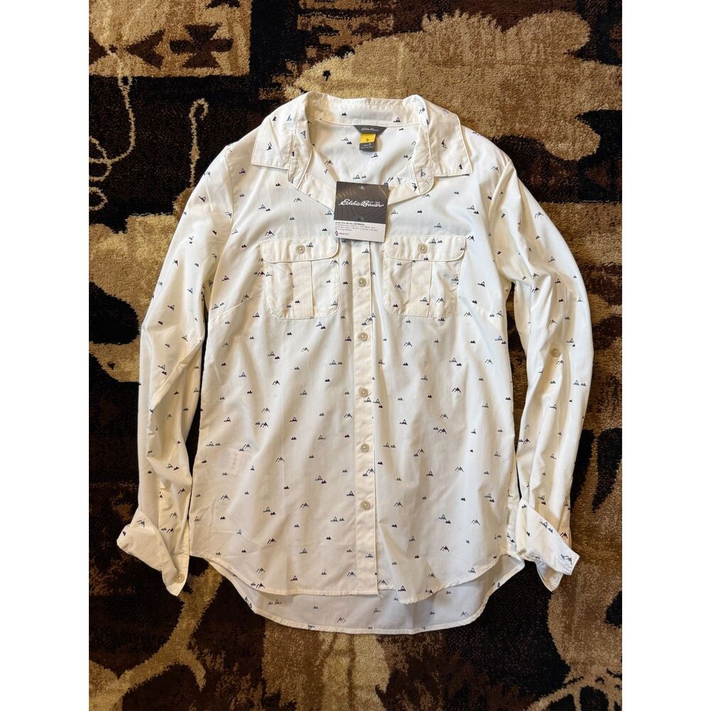 NWT Eddie Bauer Women's Mountain Shirt, Small, Bone White Hiking Outdoor UPF 50+